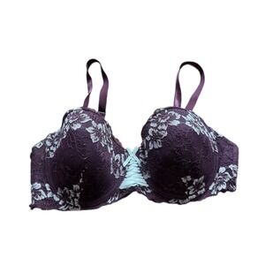 Pure Beauty Rene Rofe Bra Womens 42C‎ Purple Excellent Floral Lace Corset Detail